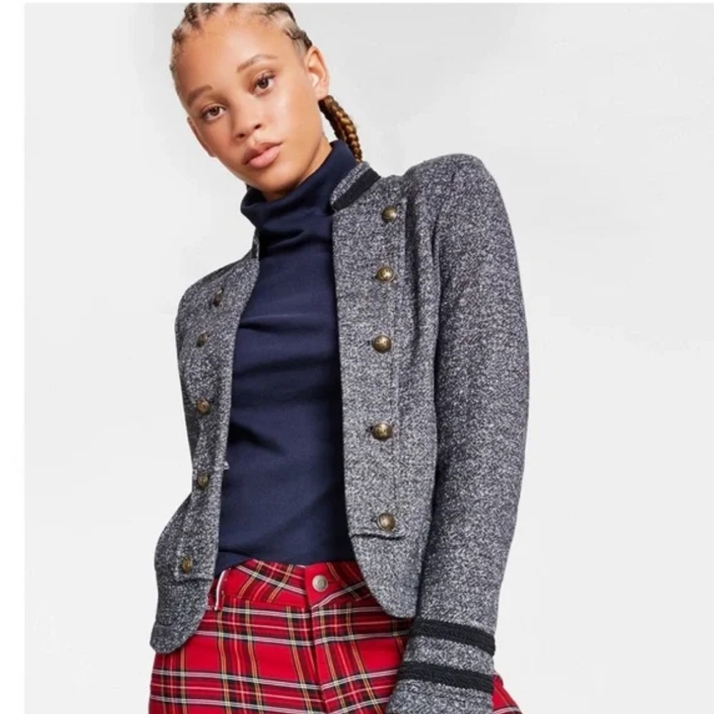 Tommy Hilfiger Women's Classic Open Front Band Jacket Gray Size Large